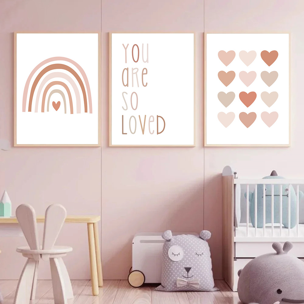 Baby Nursery Pink - 3개 세트 만화 하트 무지개 핑크