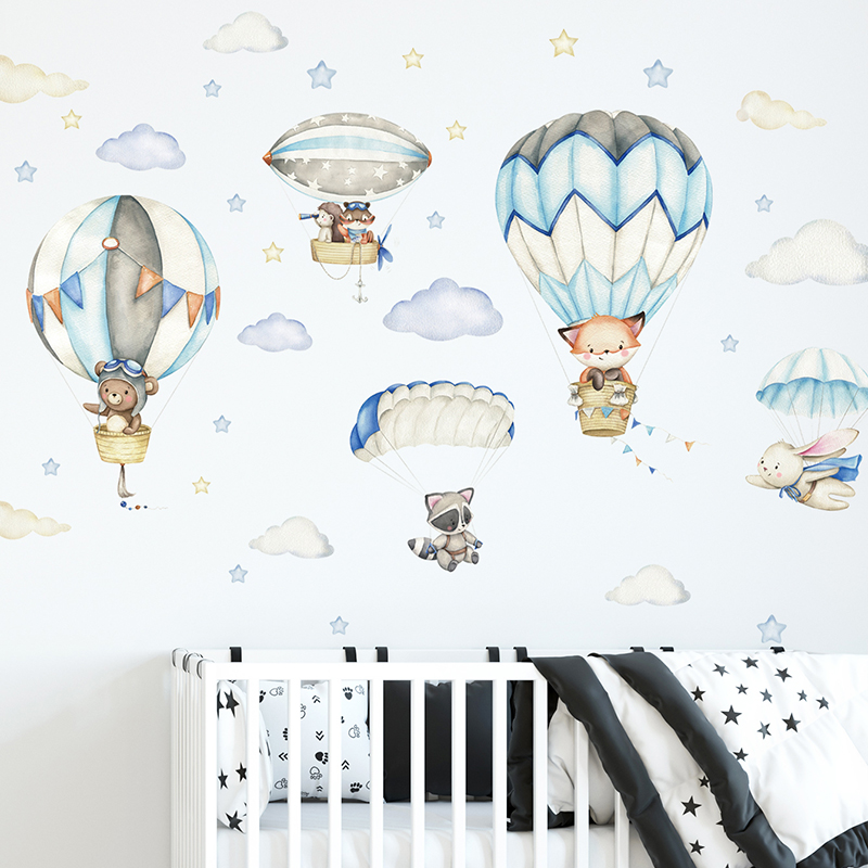 Baby Nursery Design - 만화 귀여운 동물 뜨거운 공기 풍선