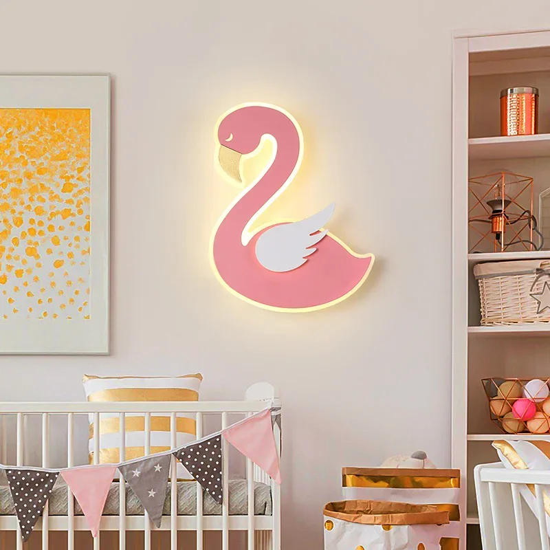 Baby Nursery Light Fixture - 플라밍고 LED 벽 램프, 북유럽 금속