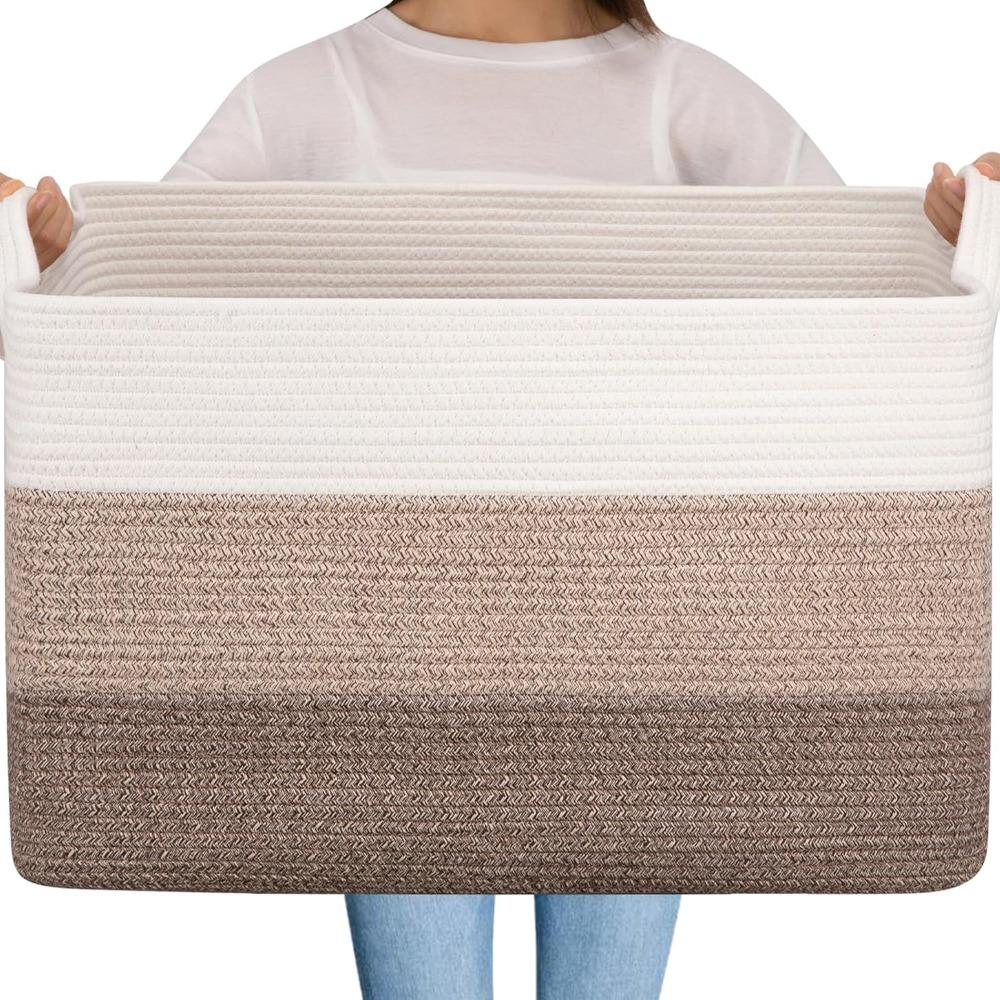 Baby Nursery Laundry Basket - 특대형 65L 직조 수납 바구니, 면로프