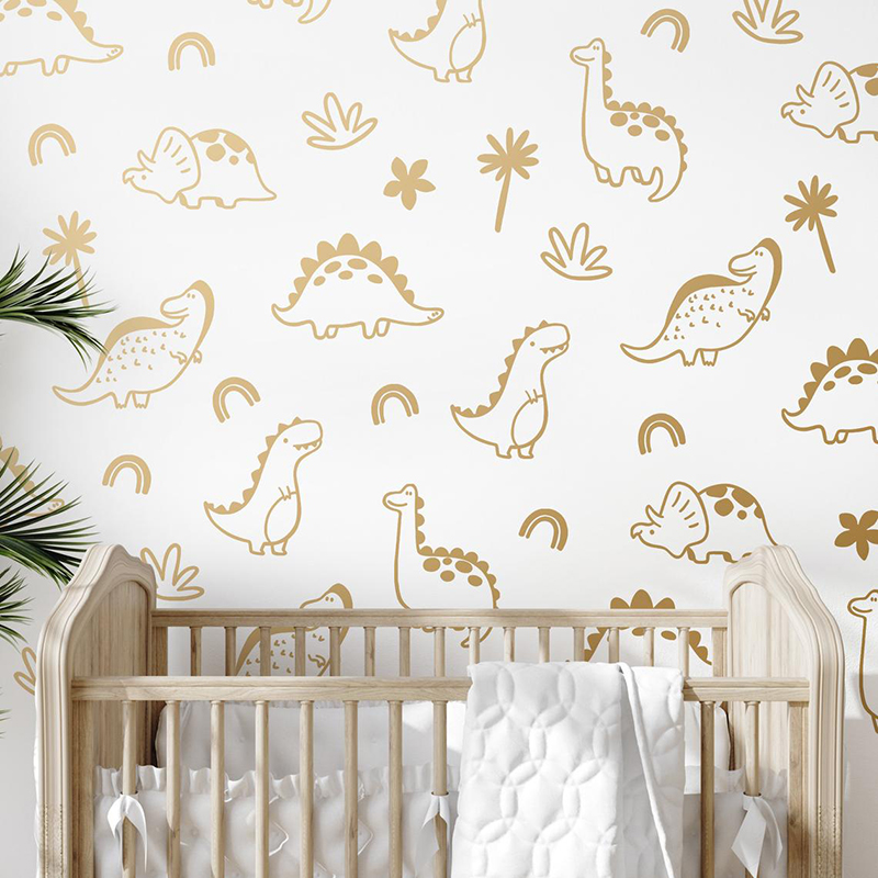 Baby Nursery Design - 기하학 공룡 나무 무지개 벽 스티커,