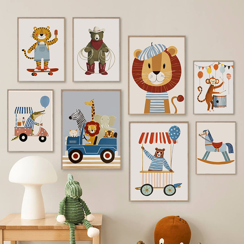 Baby Nursery Design - 재미있는 만화 동물 자동차 풍선 보육원