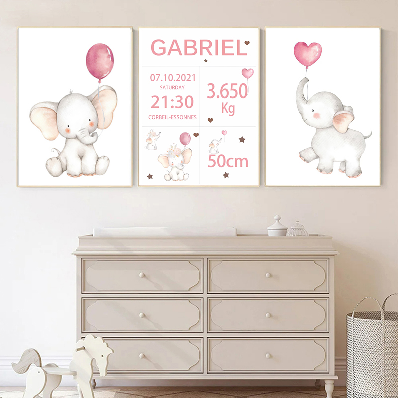 Baby Nursery Pink - 핑크 아기 사용자 정의 이름 생년월일