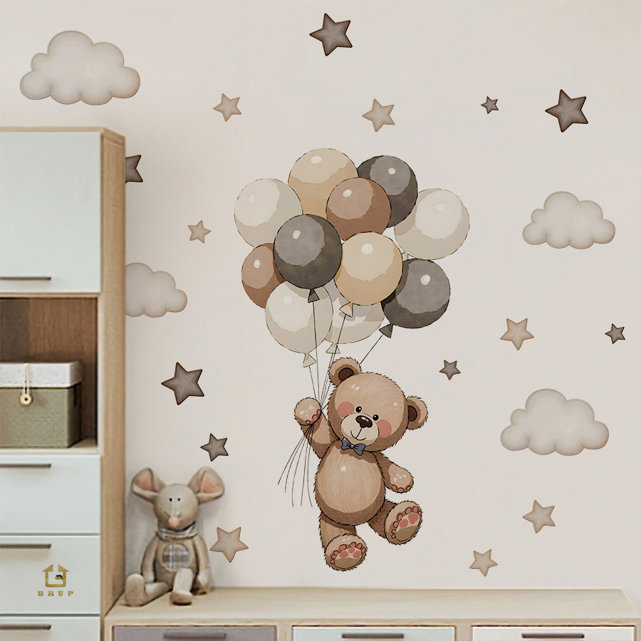 Baby Nursery Design - 사랑스러운 테디 베어 벽 데칼, 풍선,