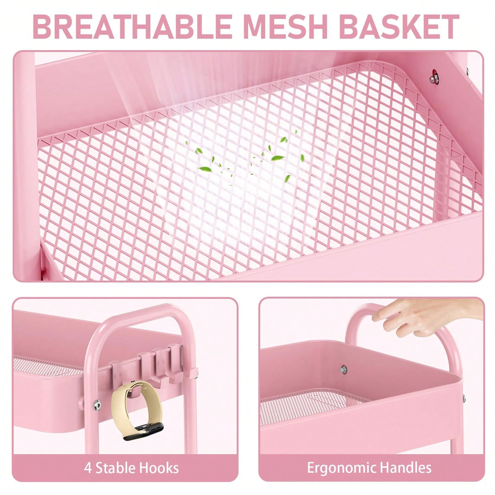 3단 금속 롤링 카트(바퀴 포함) 모던 핑크 유틸리티  - Baby Nursery Unit 리뷰 및 가격