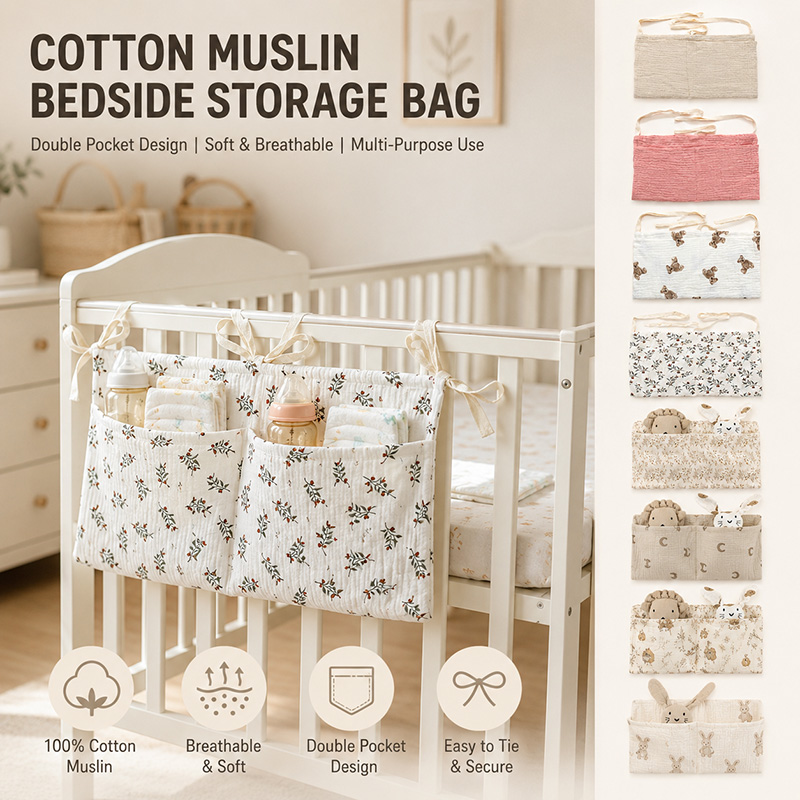 머슬린 아기 침대 정리함, 면 소재 침대 옆 수납 가방 - Baby Nursery Organiser 리뷰 및 가격
