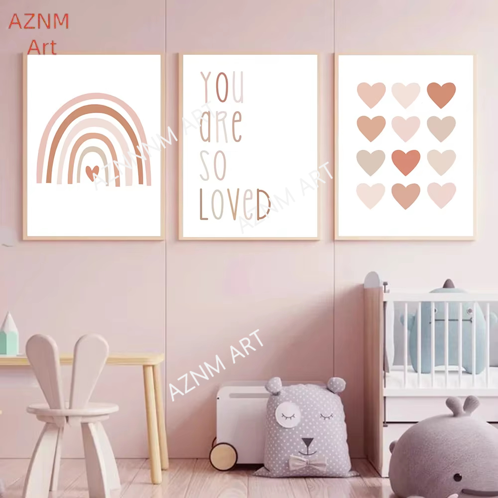 1/3PCS, 만화 하트 무지개 핑크 벽 아트 포스터  - Baby Nursery Pink 리뷰 및 가격
