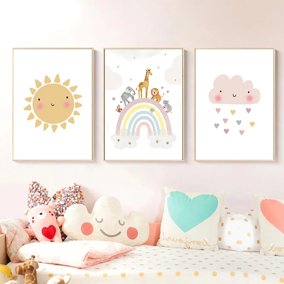 기린 코끼리 열기구 태양 무지개 보육원 북유럽 포스터  - Baby Nursery Design 리뷰 및 가격