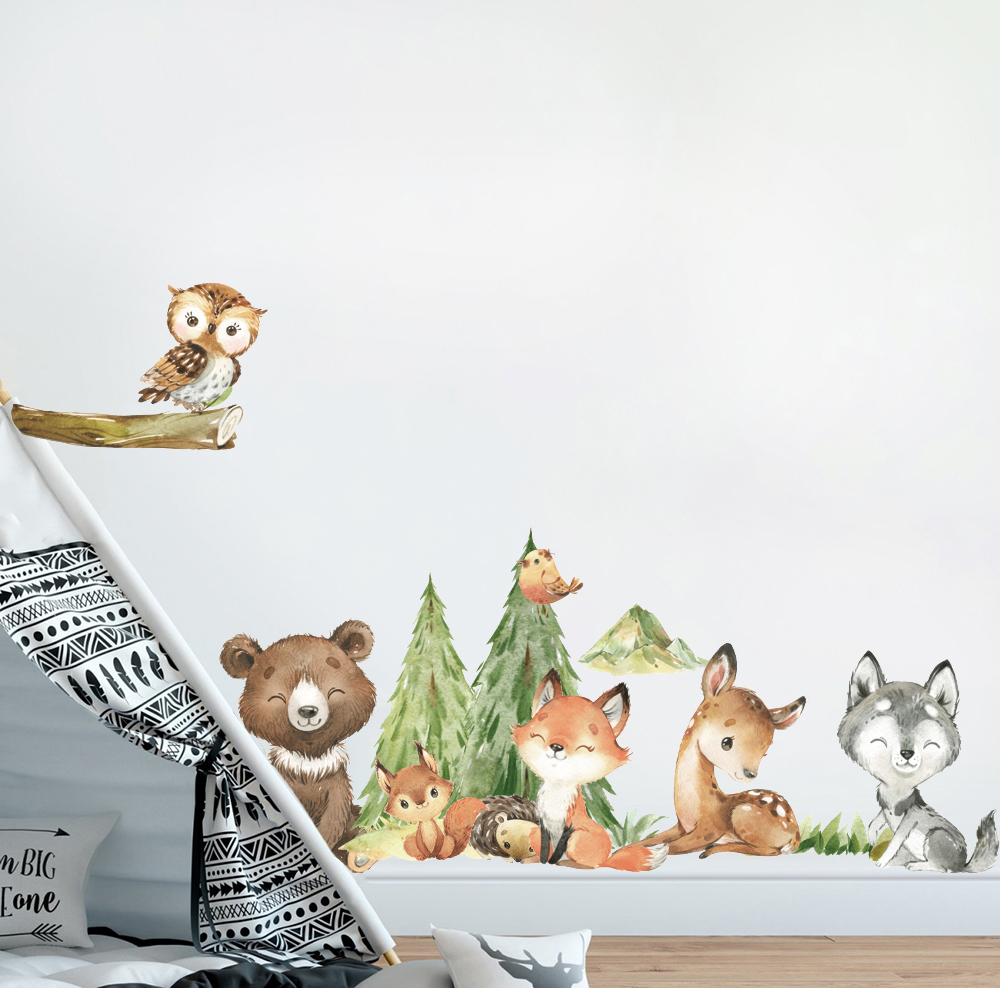 만화 수채화 숲 동물 벽 스티커, 어린이 방, 아기 보 - Baby Nursery Design 리뷰 및 가격
