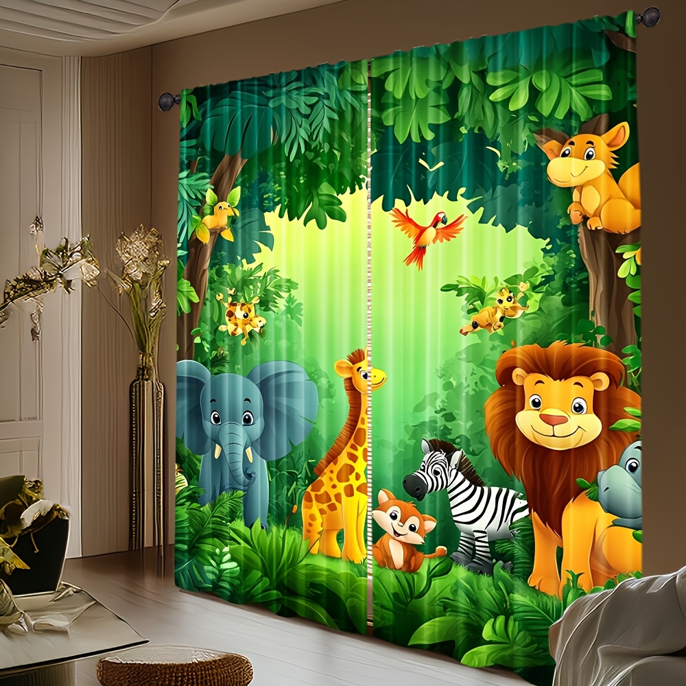 2pcs 만화 동물 커튼 정글 사파리 인쇄 폴리 에스터 - Baby Nursery Office 리뷰 및 가격