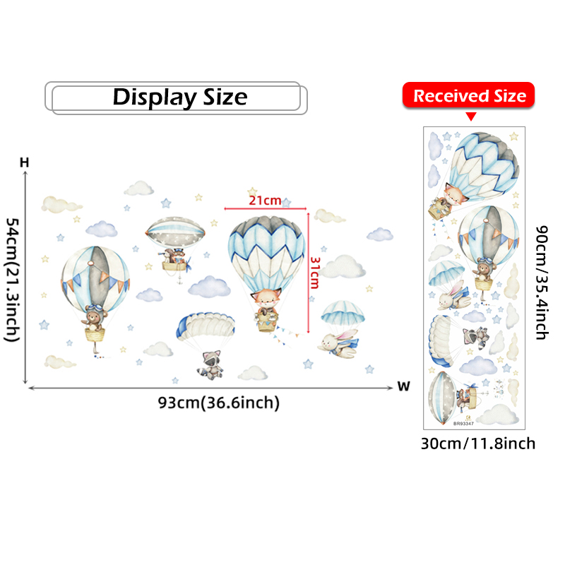 만화 귀여운 동물 뜨거운 공기 풍선 벽 스티커 어린이  - Baby Nursery Design 리뷰 및 가격