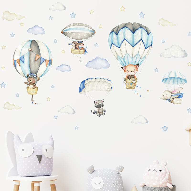 만화 귀여운 동물 뜨거운 공기 풍선 벽 스티커 어린이  - Baby Nursery Design 리뷰 및 가격