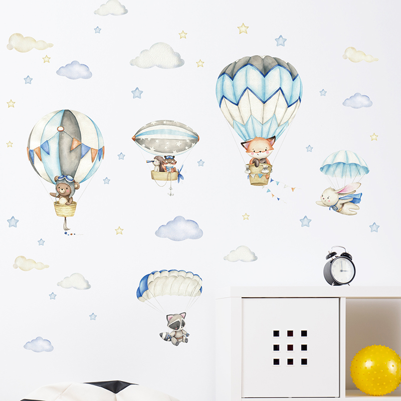 만화 귀여운 동물 뜨거운 공기 풍선 벽 스티커 어린이  - Baby Nursery Design 리뷰 및 가격