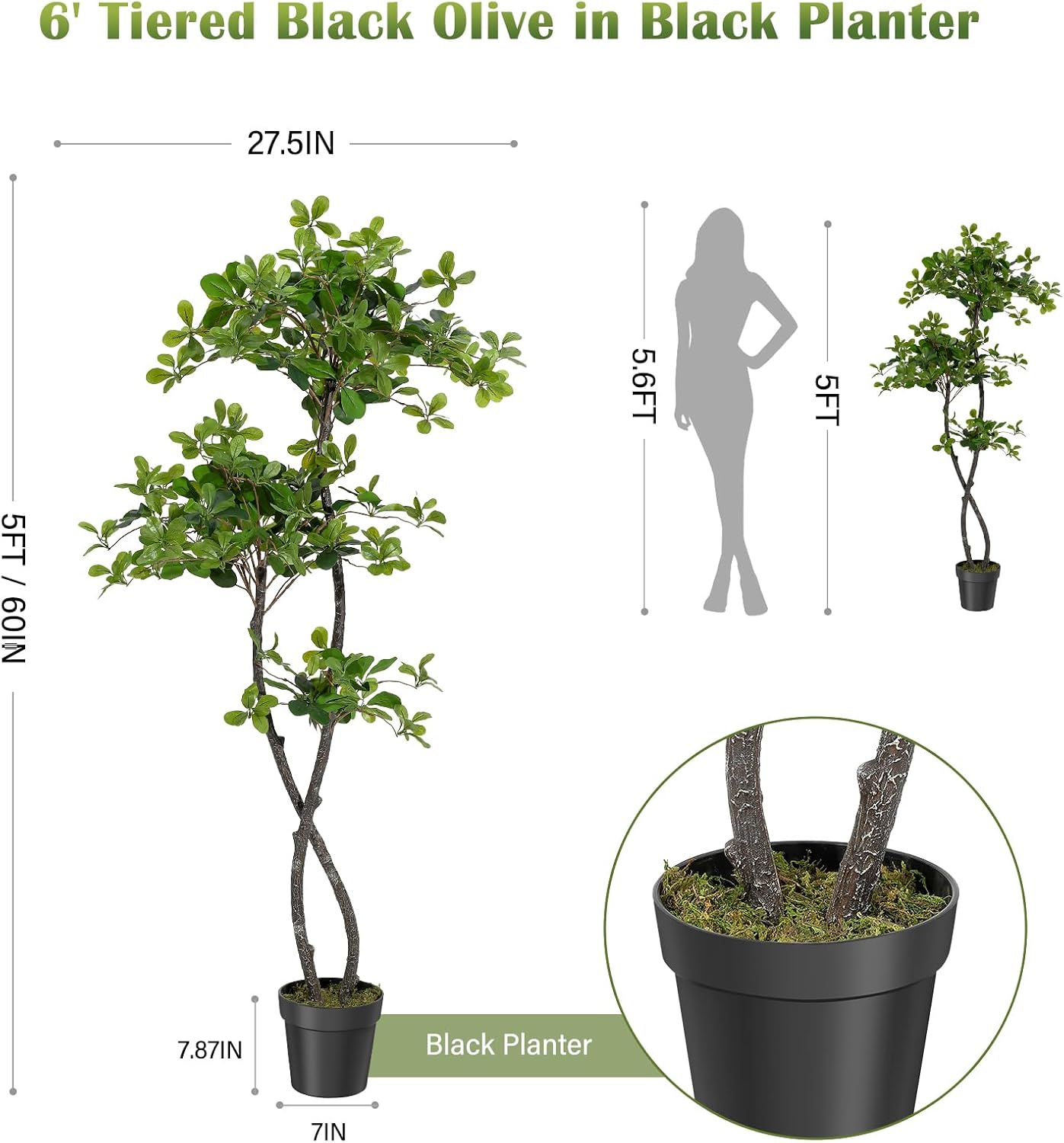 인조 식물 실내용, 5/6피트 화분 포함 가짜 검은 올 - Baby Nursery Plants 리뷰 및 가격