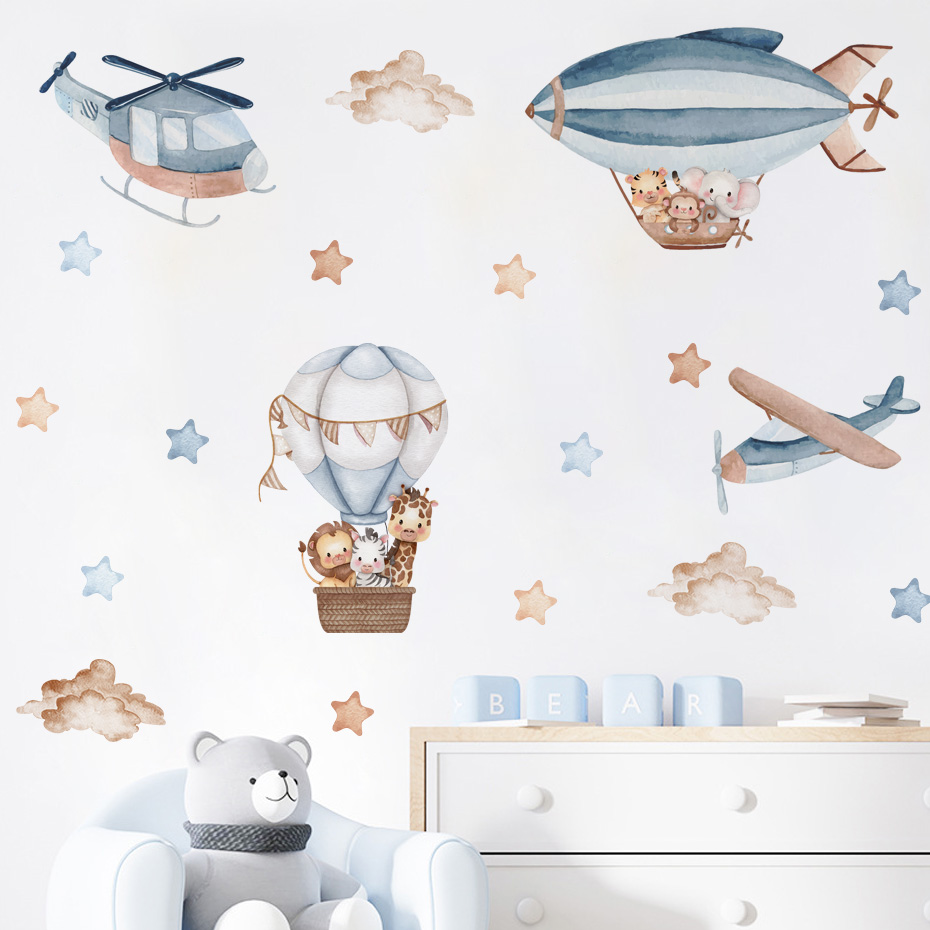 수채화 동물 뜨거운 공기 풍선 구름 벽 스티커 어린이  - Baby Nursery Design 리뷰 및 가격