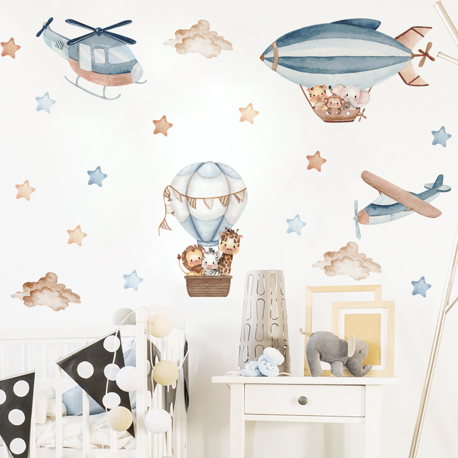 수채화 동물 뜨거운 공기 풍선 구름 벽 스티커 어린이  - Baby Nursery Design 리뷰 및 가격