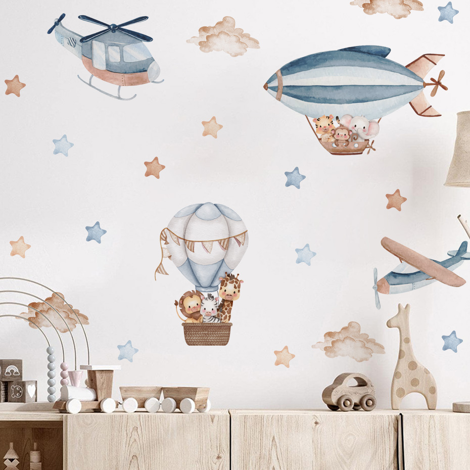수채화 동물 뜨거운 공기 풍선 구름 벽 스티커 어린이  - Baby Nursery Design 리뷰 및 가격
