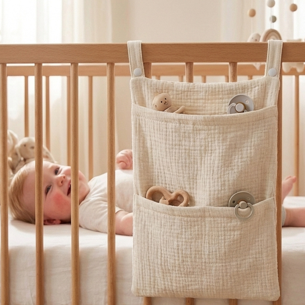 아기 침대 정리함 걸이식 수납 가방 무슬린 코튼 거즈  - Baby Nursery Organiser 리뷰 및 가격