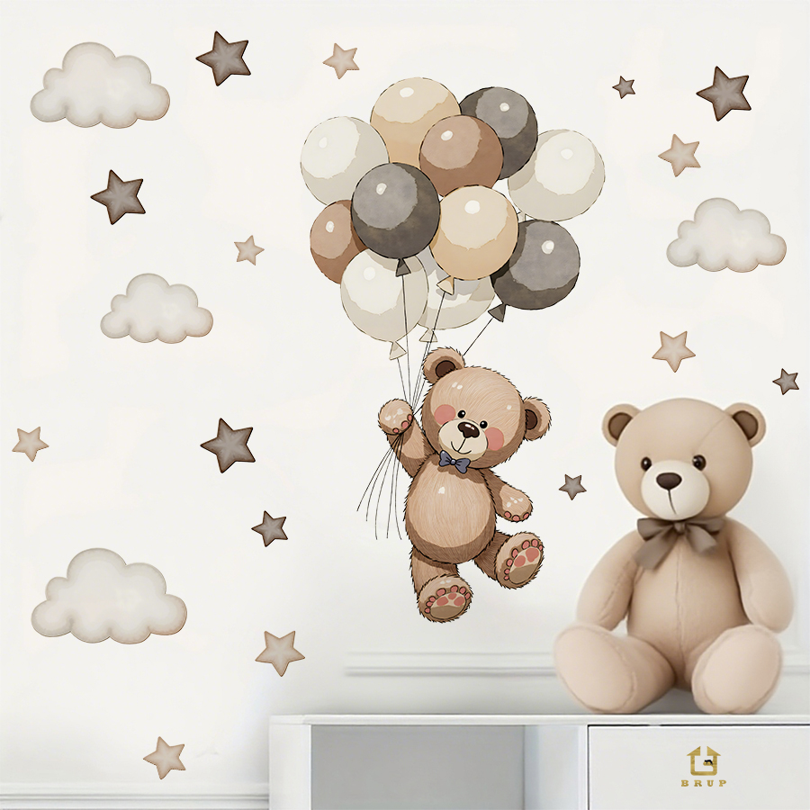 사랑스러운 테디 베어 벽 데칼, 풍선, 별 및 구름이  - Baby Nursery Design 리뷰 및 가격
