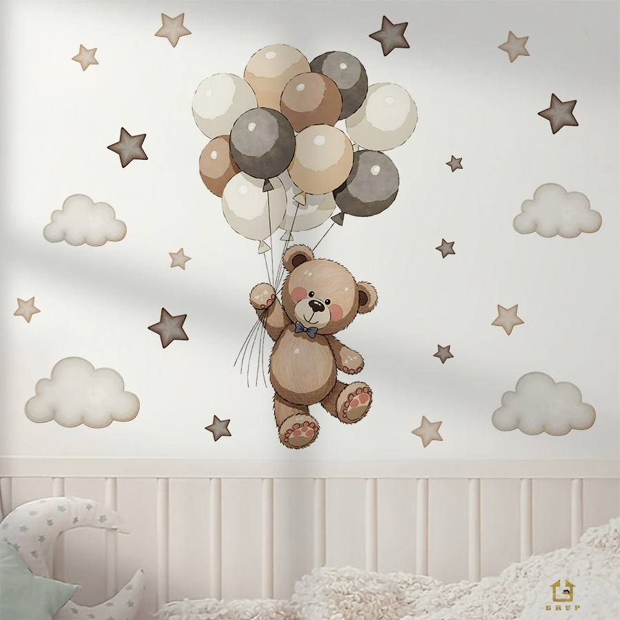 사랑스러운 테디 베어 벽 데칼, 풍선, 별 및 구름이  - Baby Nursery Design 리뷰 및 가격