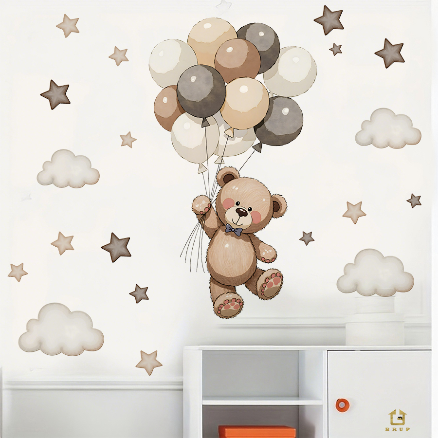 사랑스러운 테디 베어 벽 데칼, 풍선, 별 및 구름이  - Baby Nursery Design 리뷰 및 가격