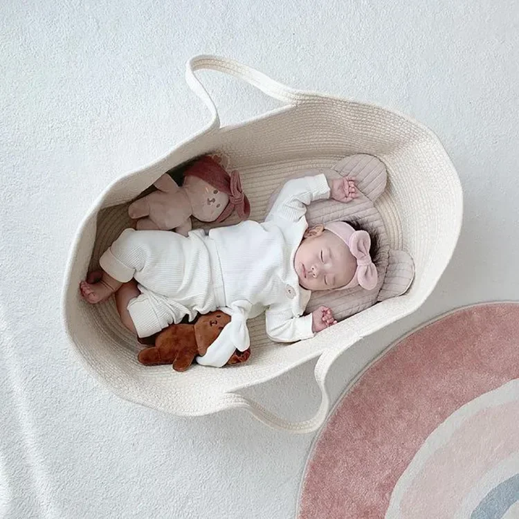 휴대용 아기 모세 바구니 캐리어 코튼 로프 짠 어린이  - Baby Nursery Bed 리뷰 및 가격