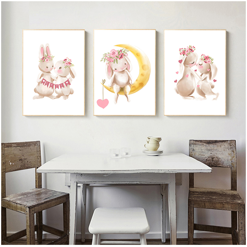 핑크 꽃 만화 그림 소녀 아기 방 장식 토끼 포스터 그 - Baby Nursery Pink 리뷰 및 가격